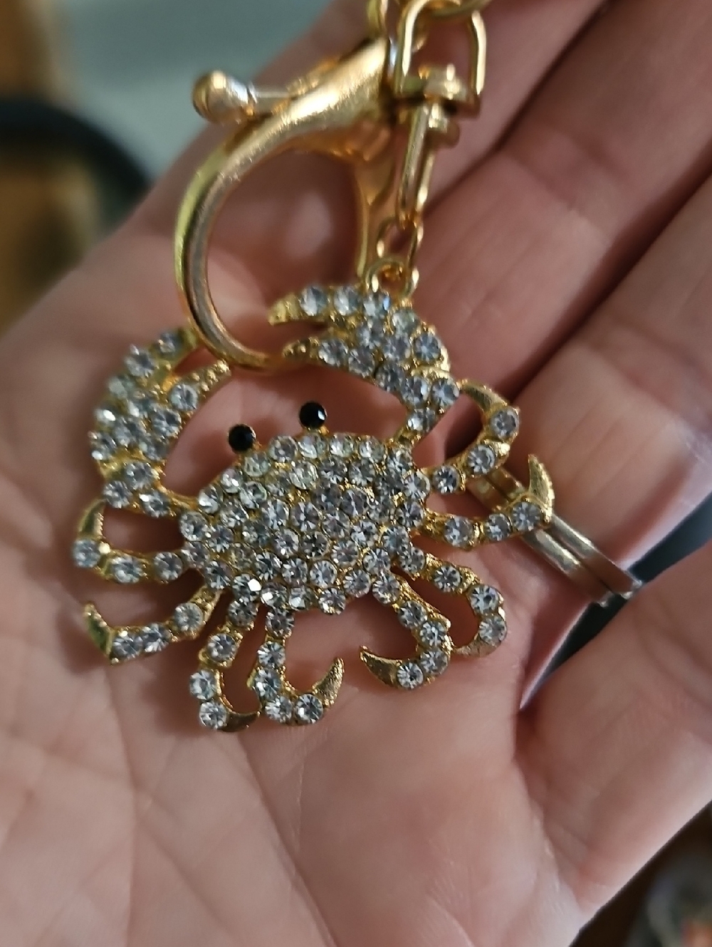 Gold Crystal Crab Keychain Charm